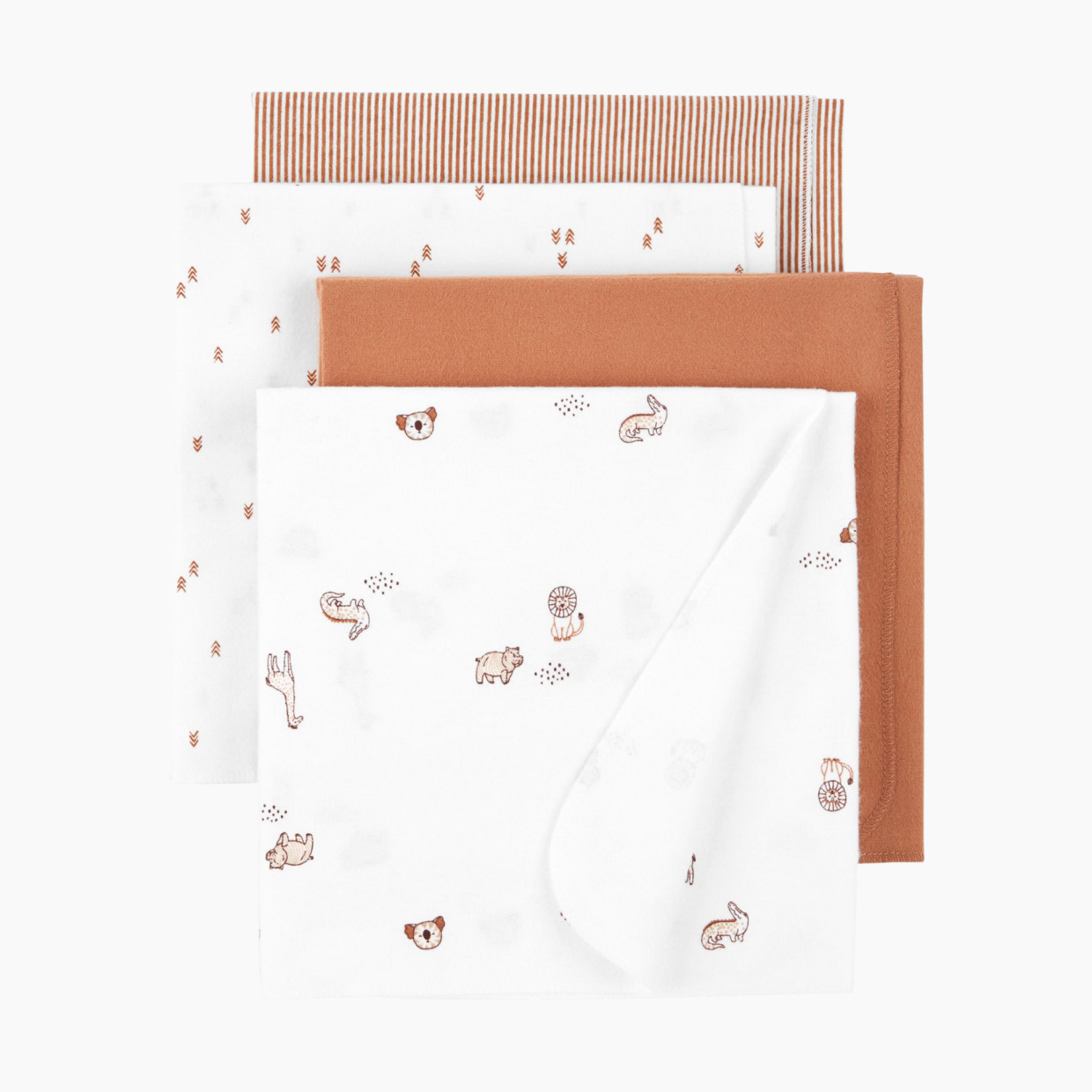 Carter's Receiving Blankets (4 Pack) - Animals/Stripes/Brown, Osz.