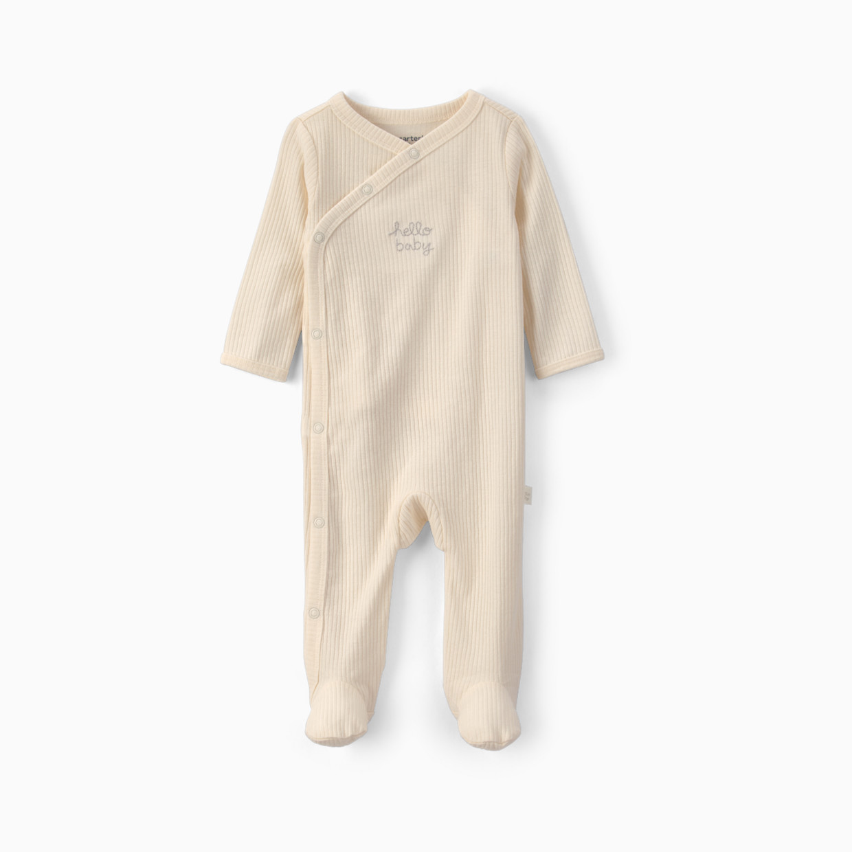 Carter's Snug Fit Sleep & Play Pajamas - Cream Hello Baby, 6M.