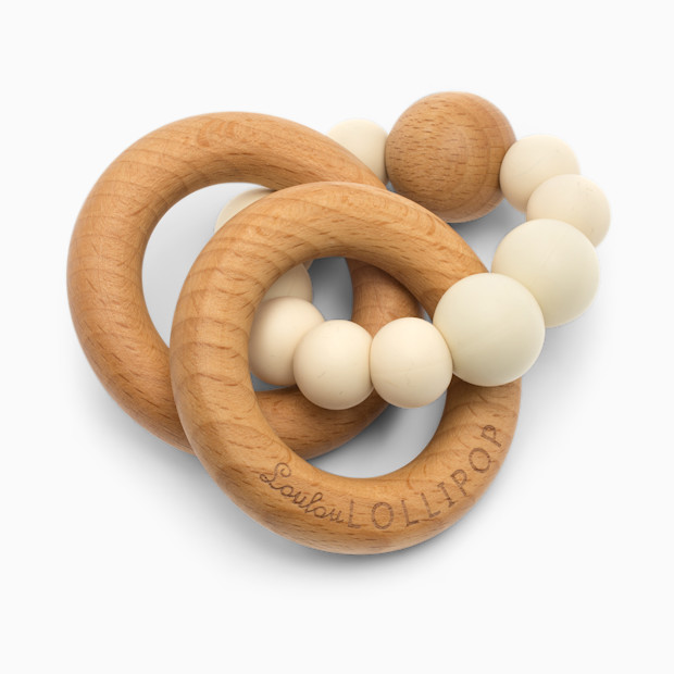 Loulou Lollipop Bubble Silicone & Wood Teething Rattle - Beige.