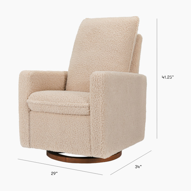 babyletto Cali Pillowback Swivel Glider - Chai Shearling With Dark Wood Base.