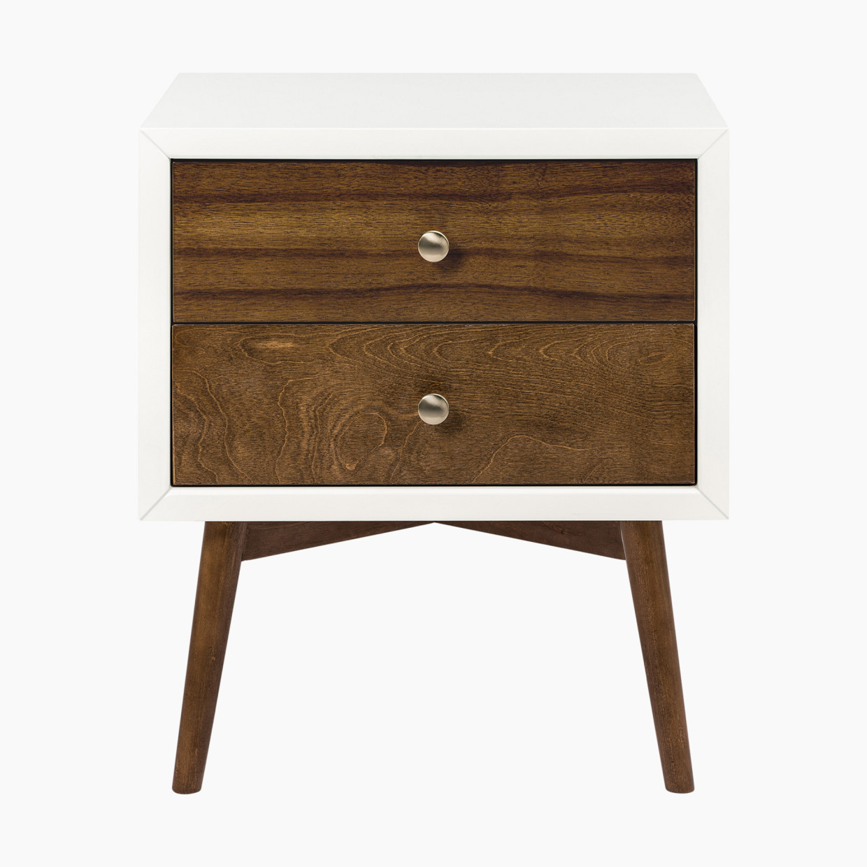babyletto Palma Nightstand - Warm White With Natural Walnut.