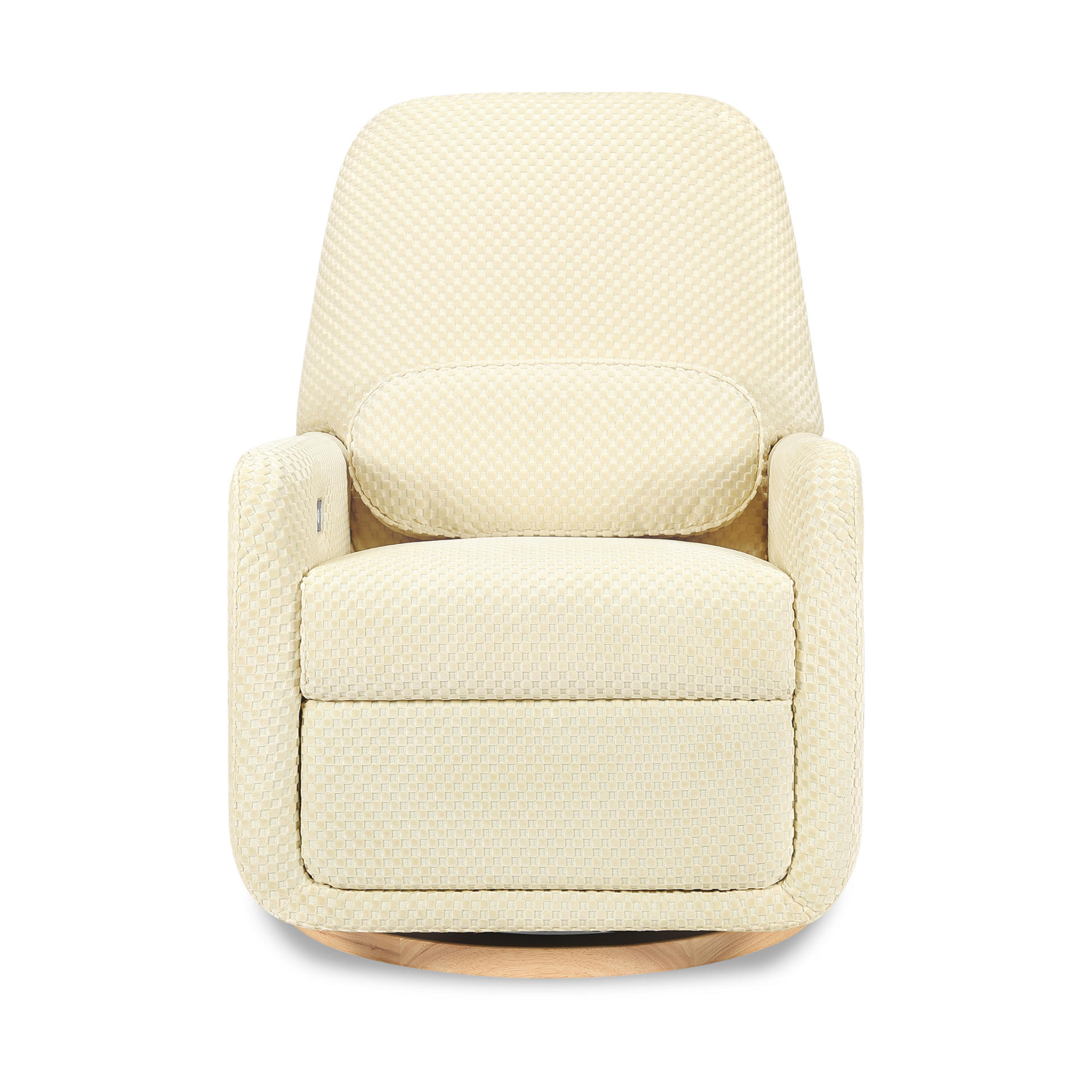 Ubabub Arc Electronic Recliner and Swivel Glider - Ivory Velvet Checker With Light Wood Base.