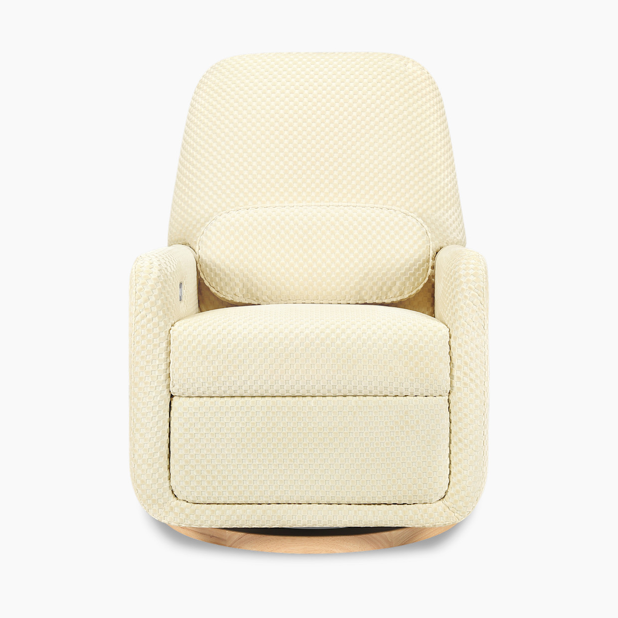 Ubabub Arc Electronic Recliner and Swivel Glider - Ivory Velvet Checker With Light Wood Base.