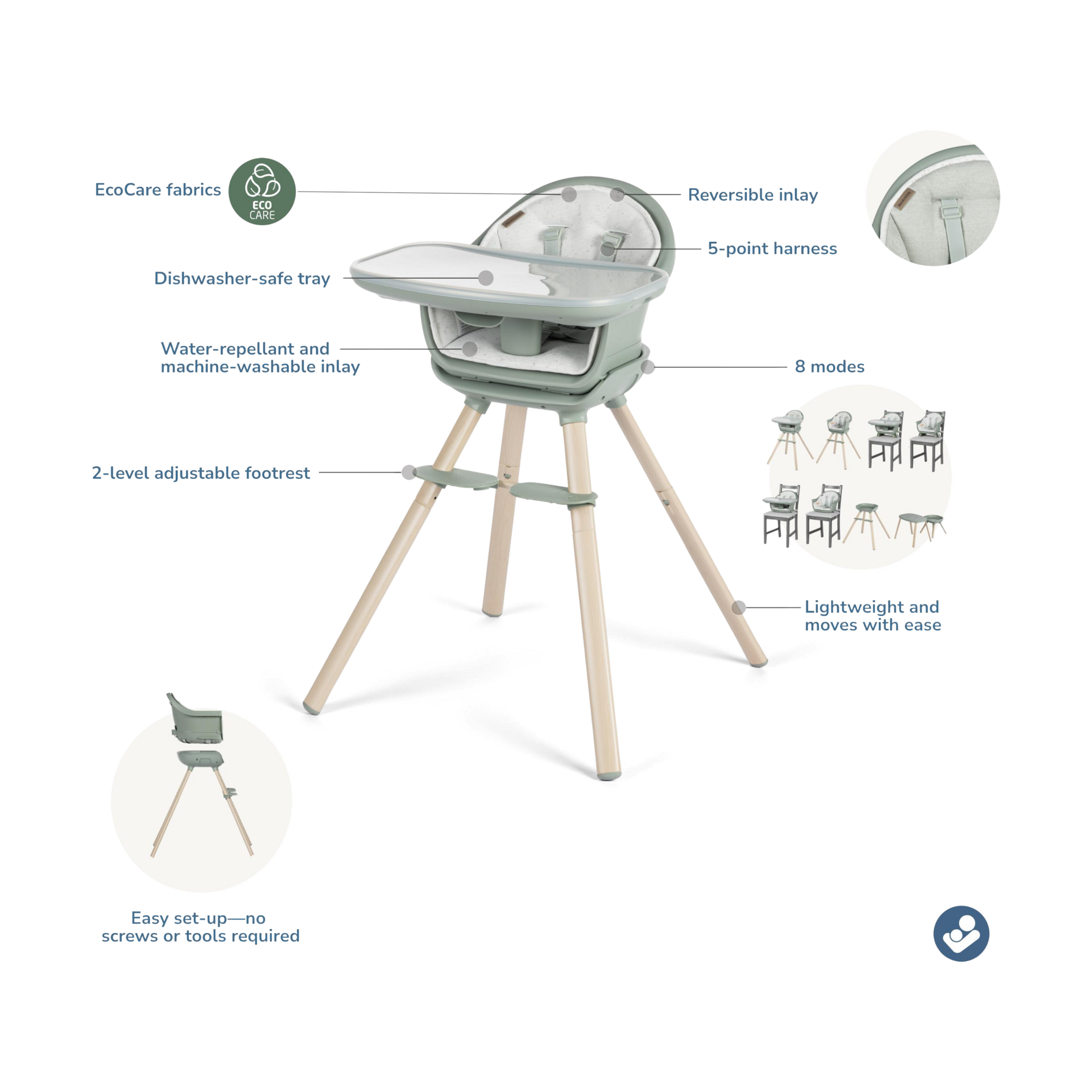 Maxi-Cosi Moa 8-in-1 High Chair - Classic Green.