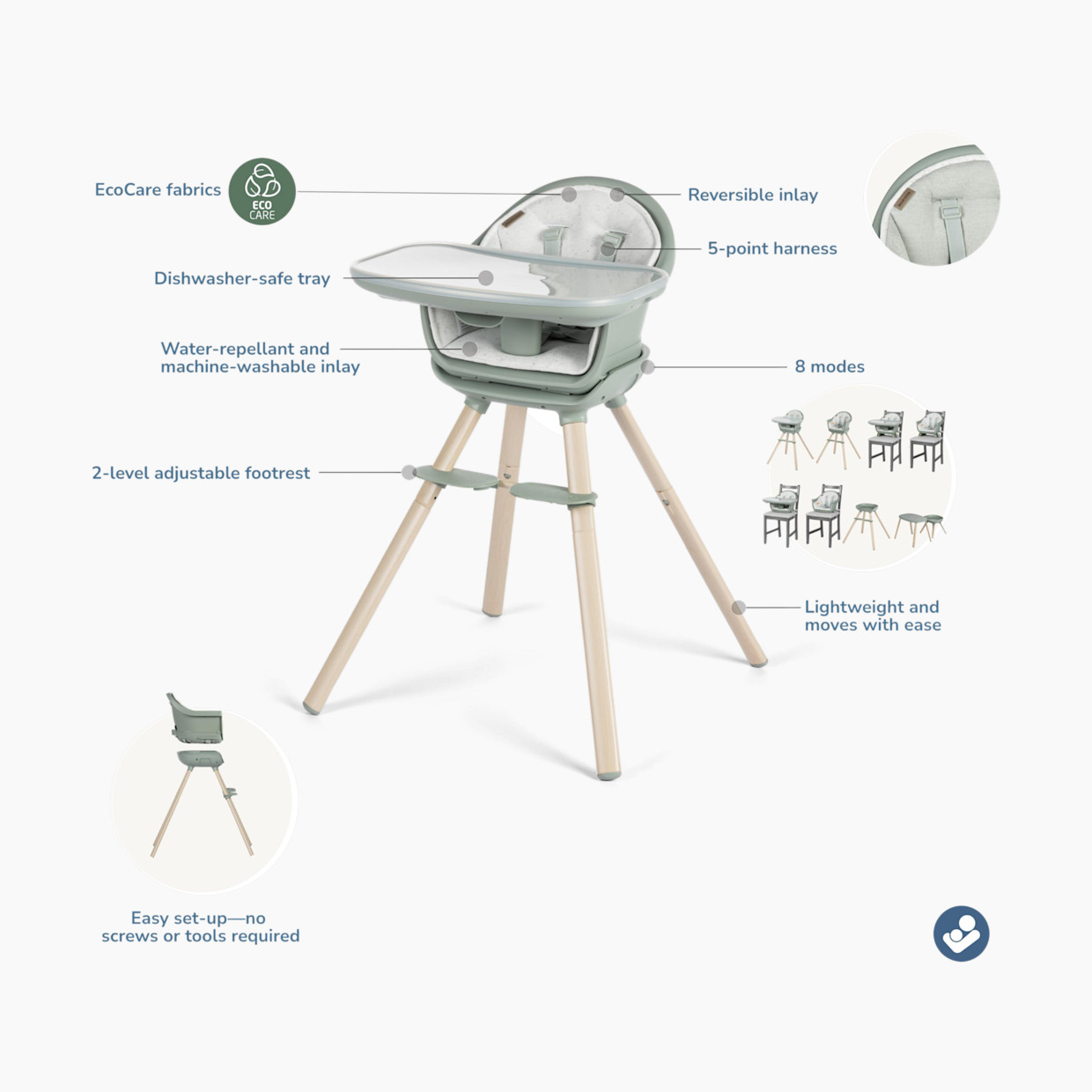 Maxi-Cosi Moa 8-in-1 High Chair - Classic Green.