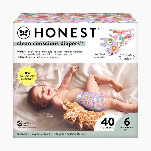 The Honest Company Clean Conscious Disposable Diapers - Sky's The Limit + Wingin It, Size 6, 40 Count.
