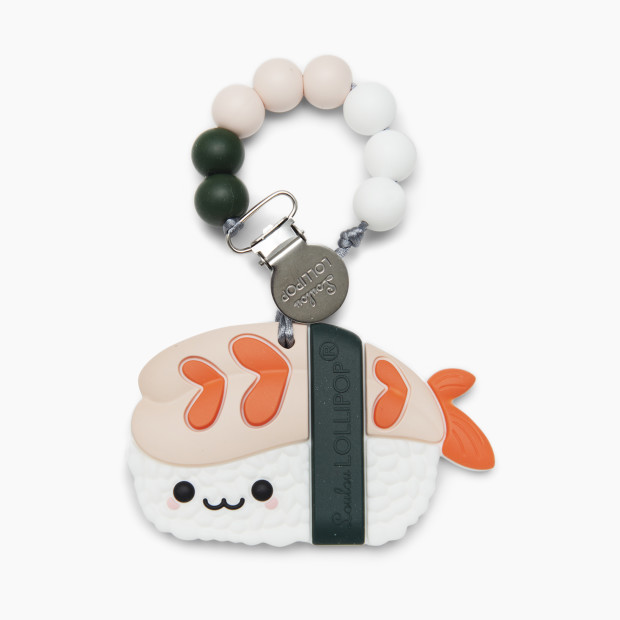 Loulou Lollipop Silicone Teether with Metal Clip - Ebi (Shrimp).