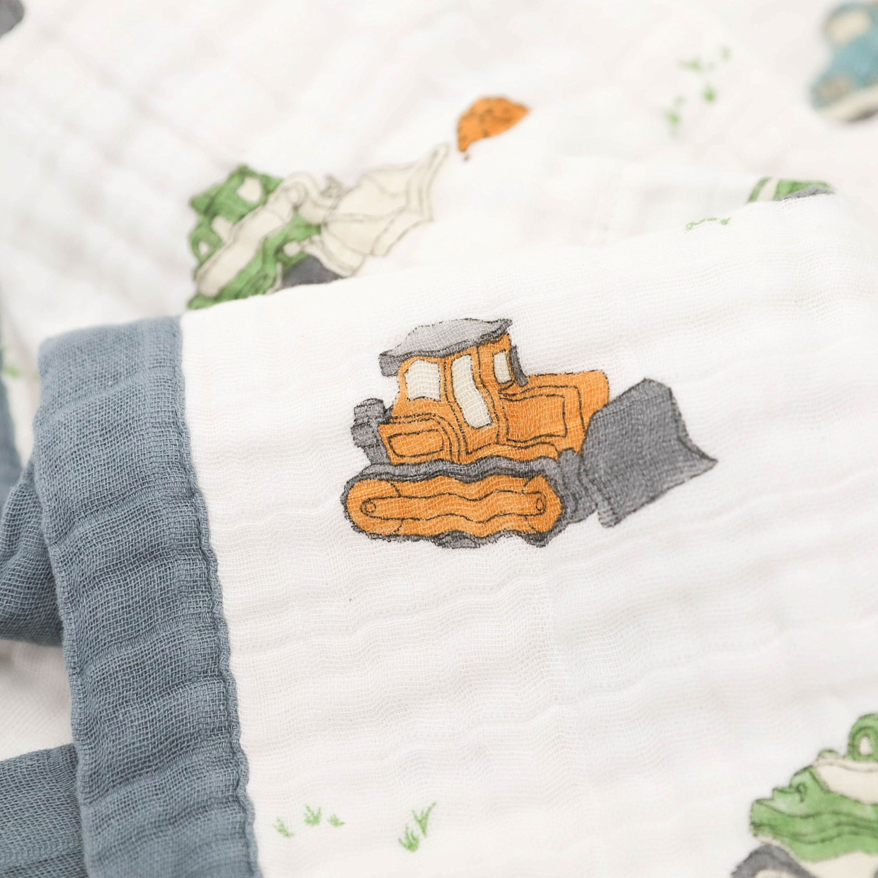 Little Unicorn Cotton Muslin Baby Receiving Quilt - Work Trucks.