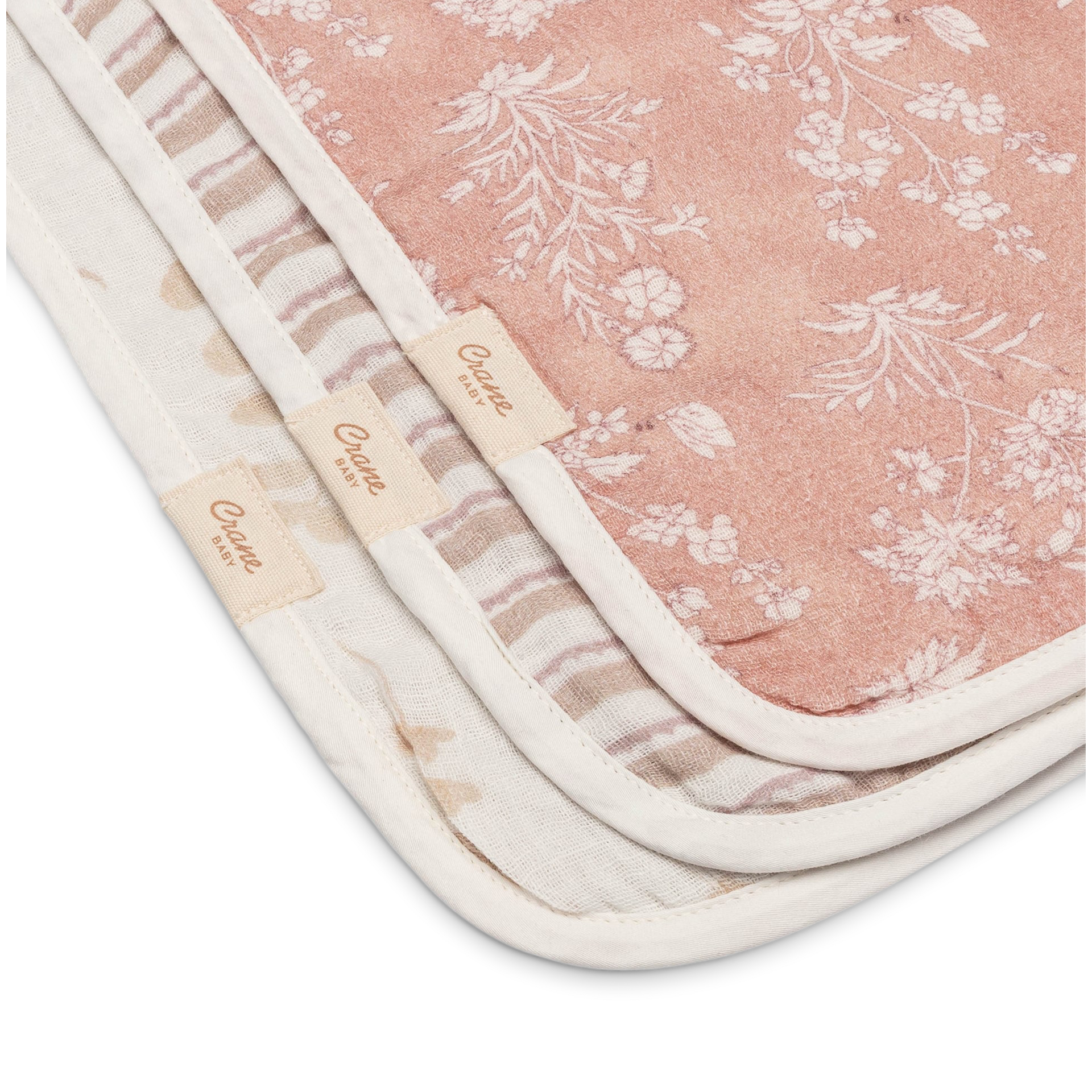 Crane Baby Cotton Muslin Baby Burp Cloth Set (3 Pack) - Violet Floral.