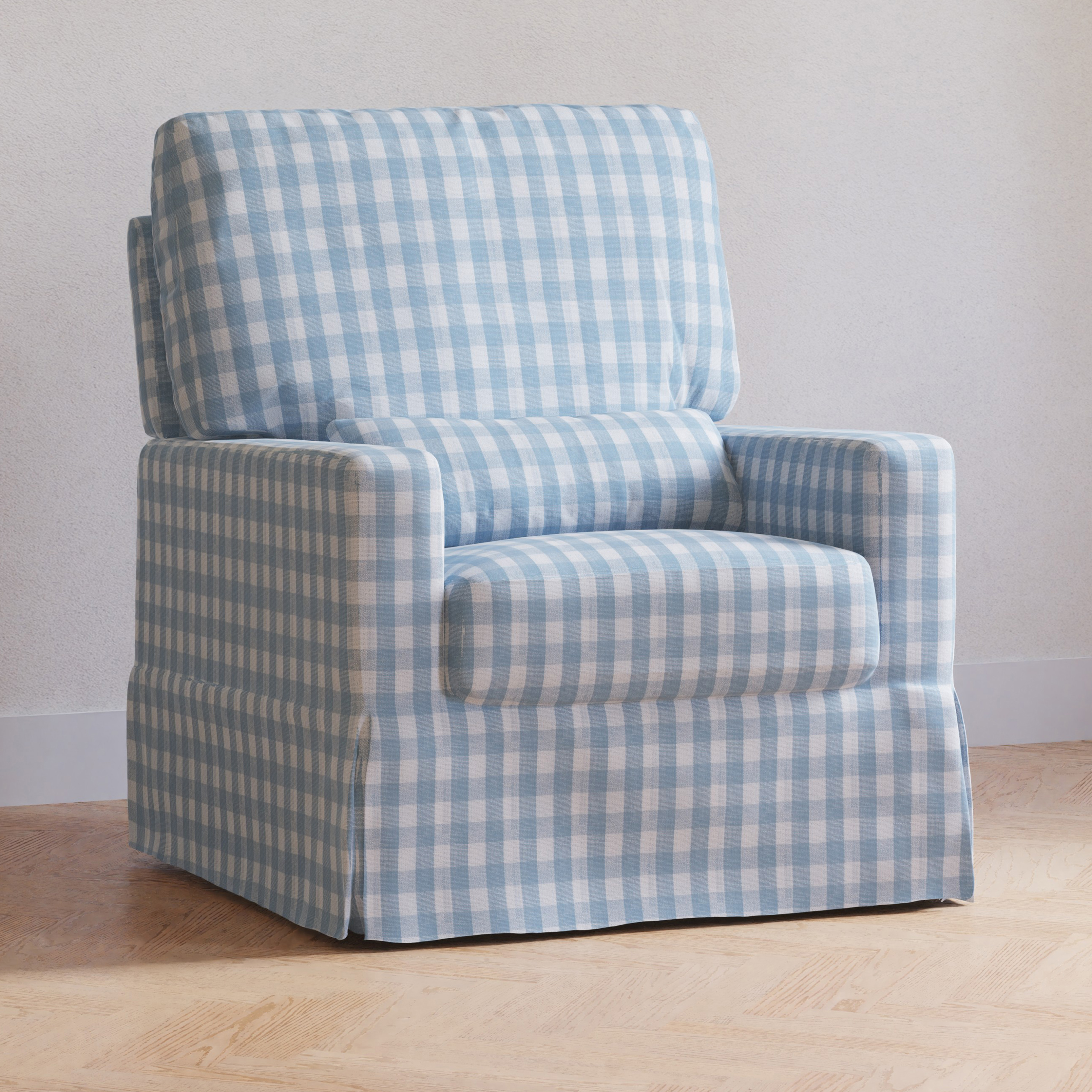 Namesake Crawford Pillowback Comfort Swivel Glider - Blue Gingham.