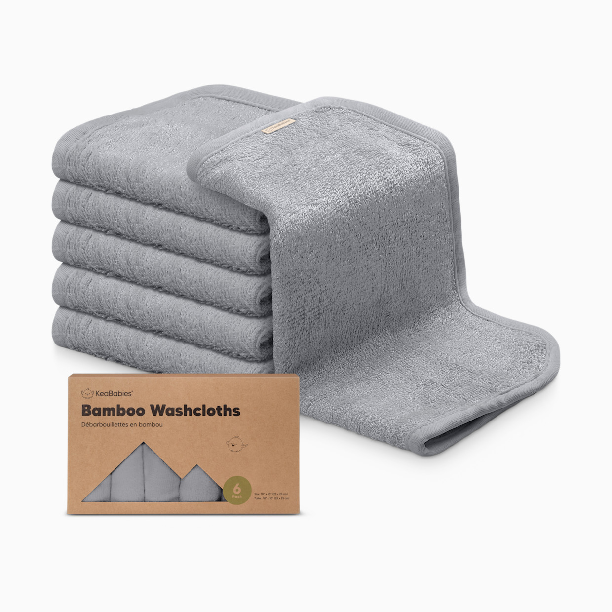 KeaBabies Deluxe Baby Bamboo Viscose Washcloths (6 Pack) - Cool Gray, 6.