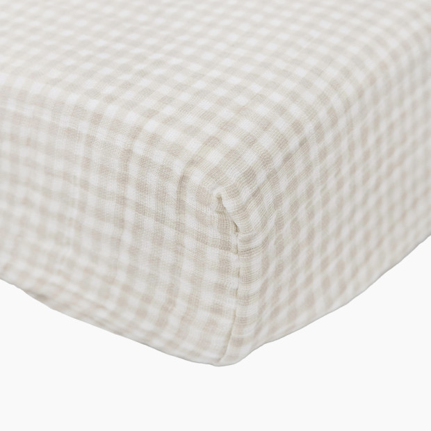 Little Unicorn Cotton Muslin Changing Pad Cover - Tan Gingham.