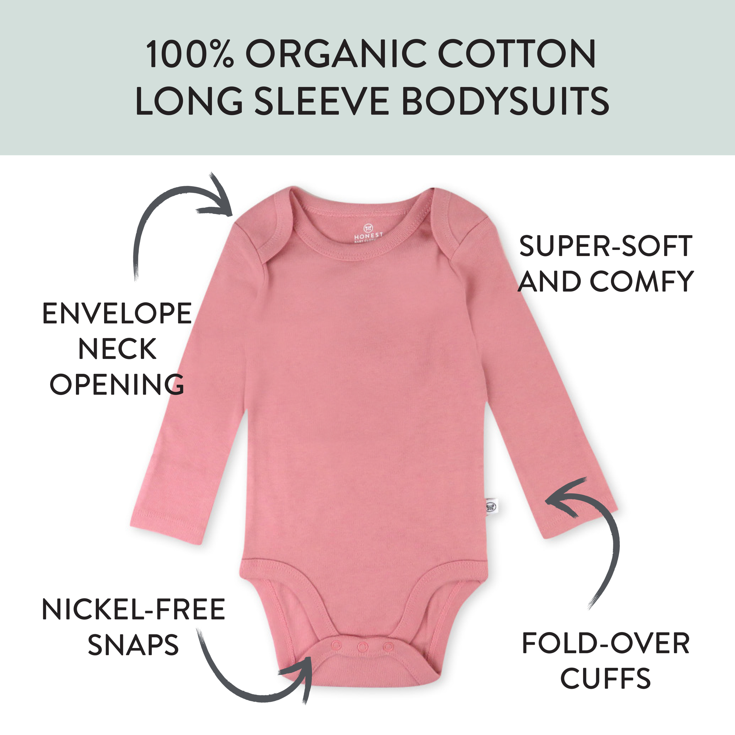 Honest Baby Clothing 10-Pack Organic Cotton Long Sleeve Bodysuits - Rainbow Pinks, Newborn, 10.