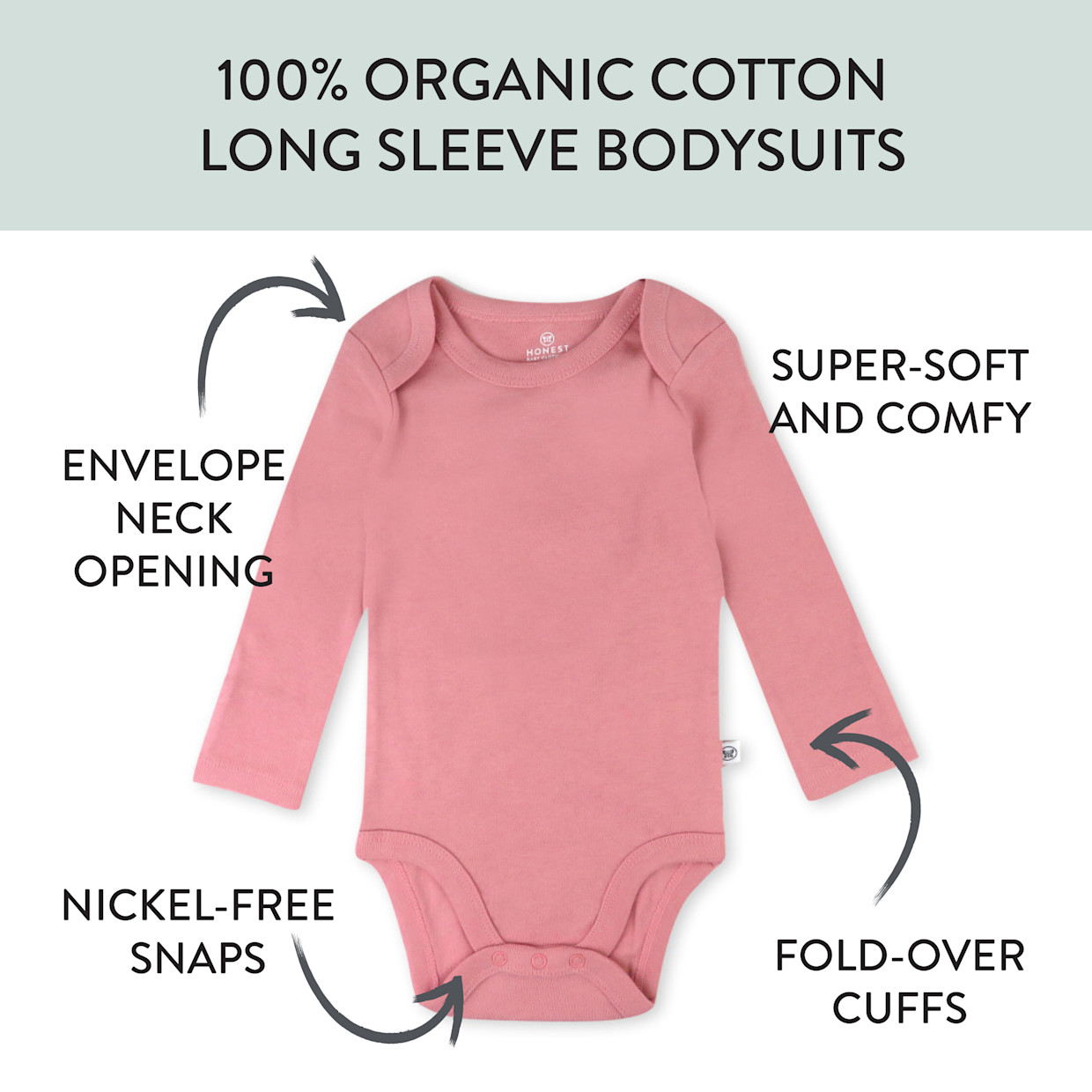 Honest Baby Clothing 10-Pack Organic Cotton Long Sleeve Bodysuits - Rainbow Pinks, Newborn, 10.