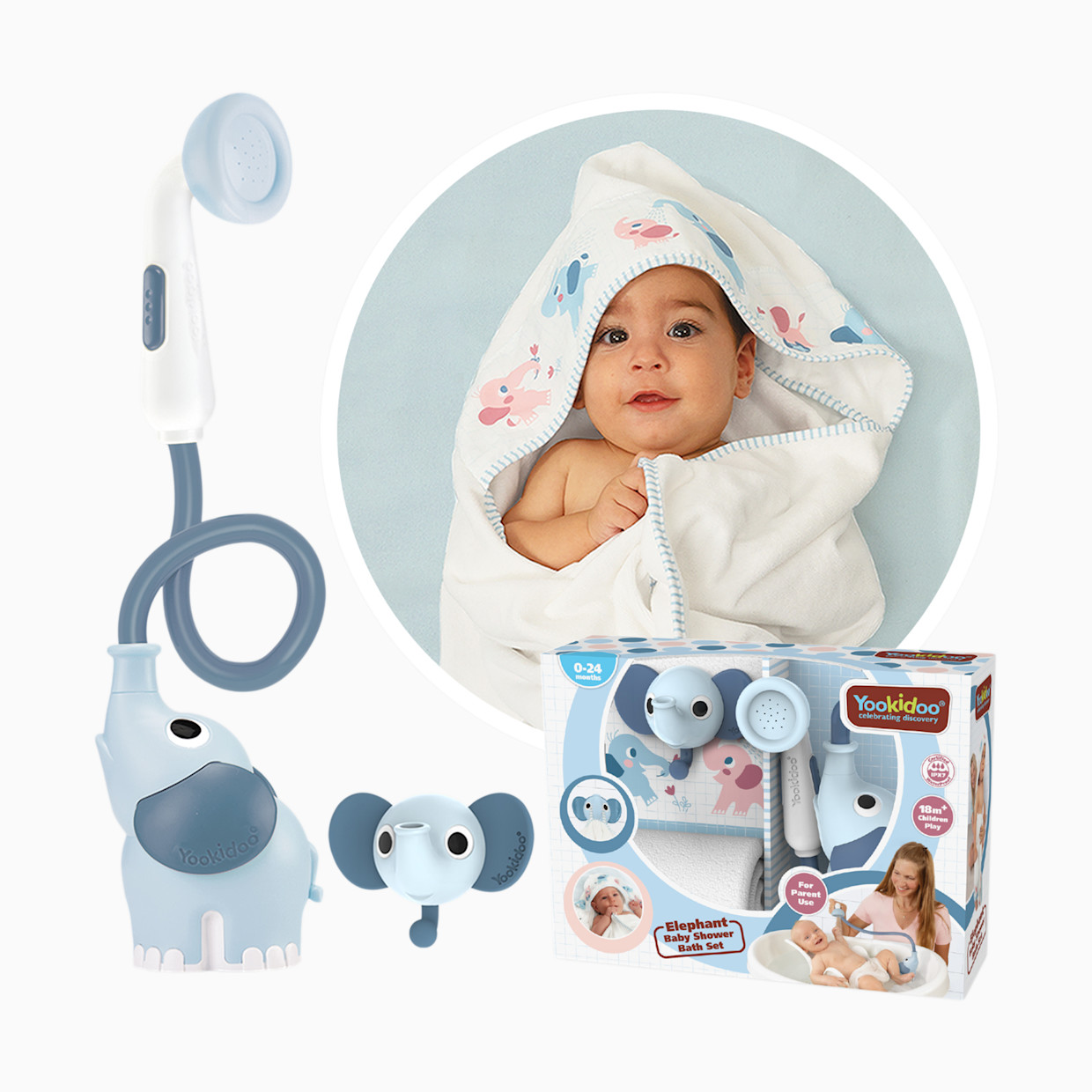 Yookidoo Elephant Baby Shower Bath Toy Set - Cloudy Blue.