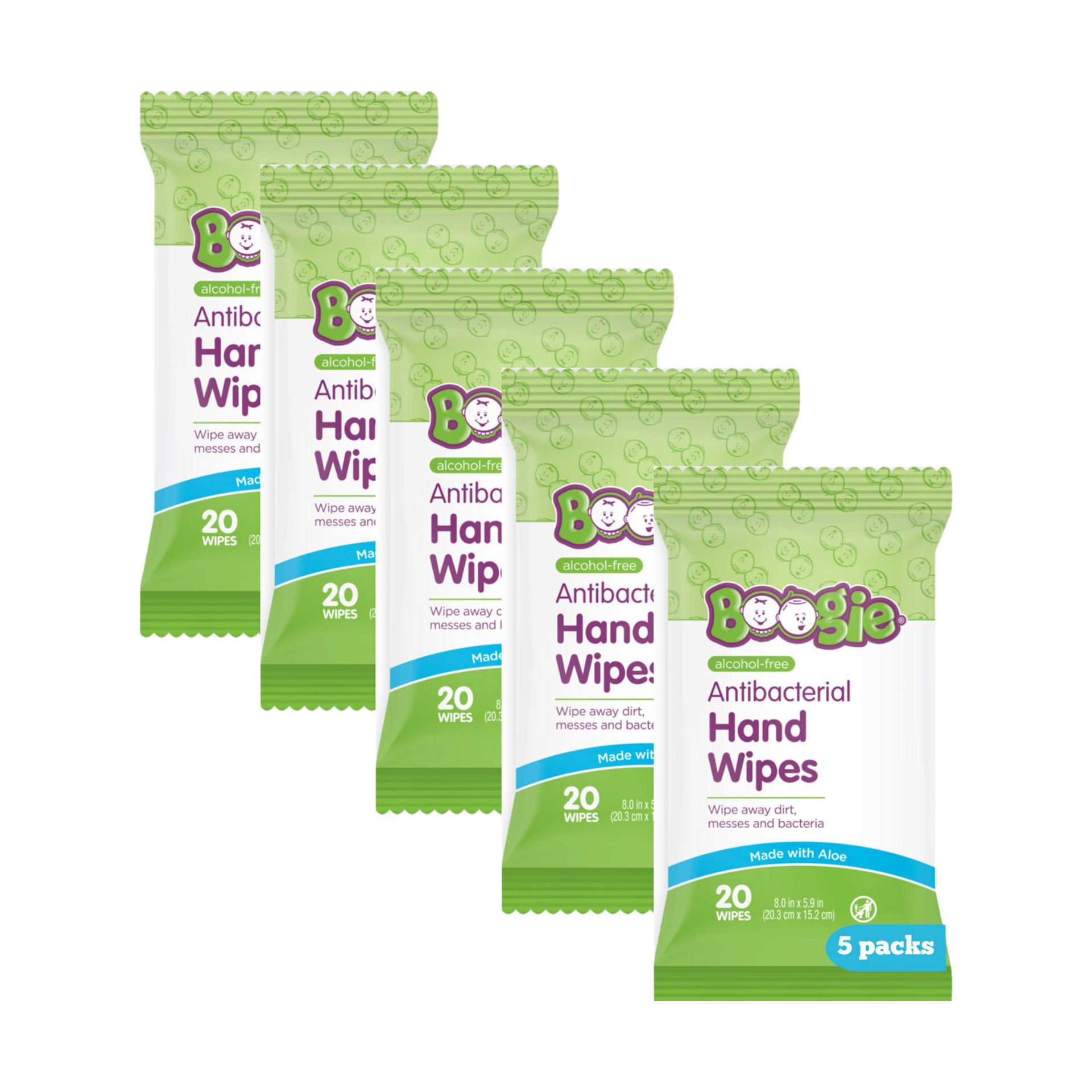 Boogie Antibacterial Hand Wipes (5 Pack) - Green, 20.