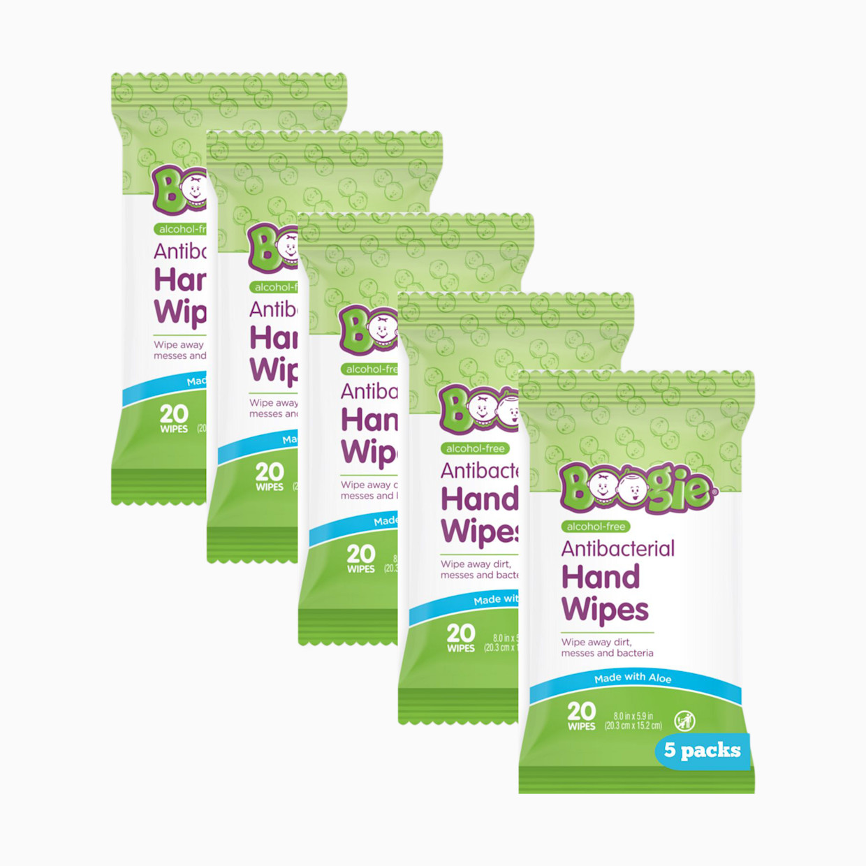 Boogie Antibacterial Hand Wipes (5 Pack) - Green, 20.