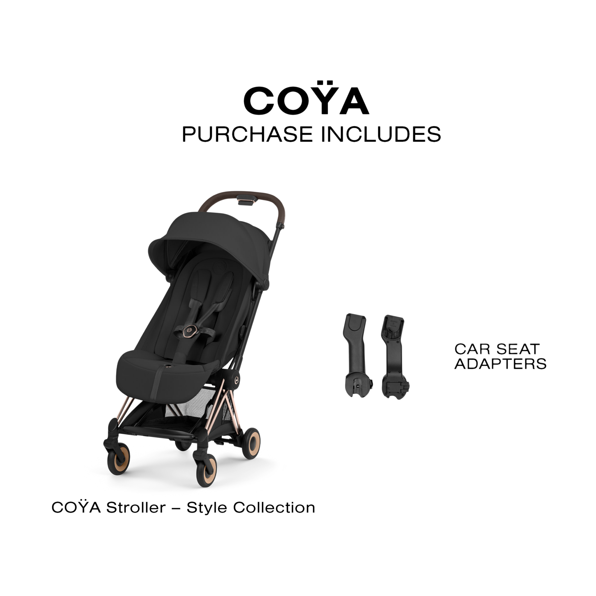 Cybex Coya Stroller - Style Collection - Rose Gold Frame/Sepia Black Lux Seat.