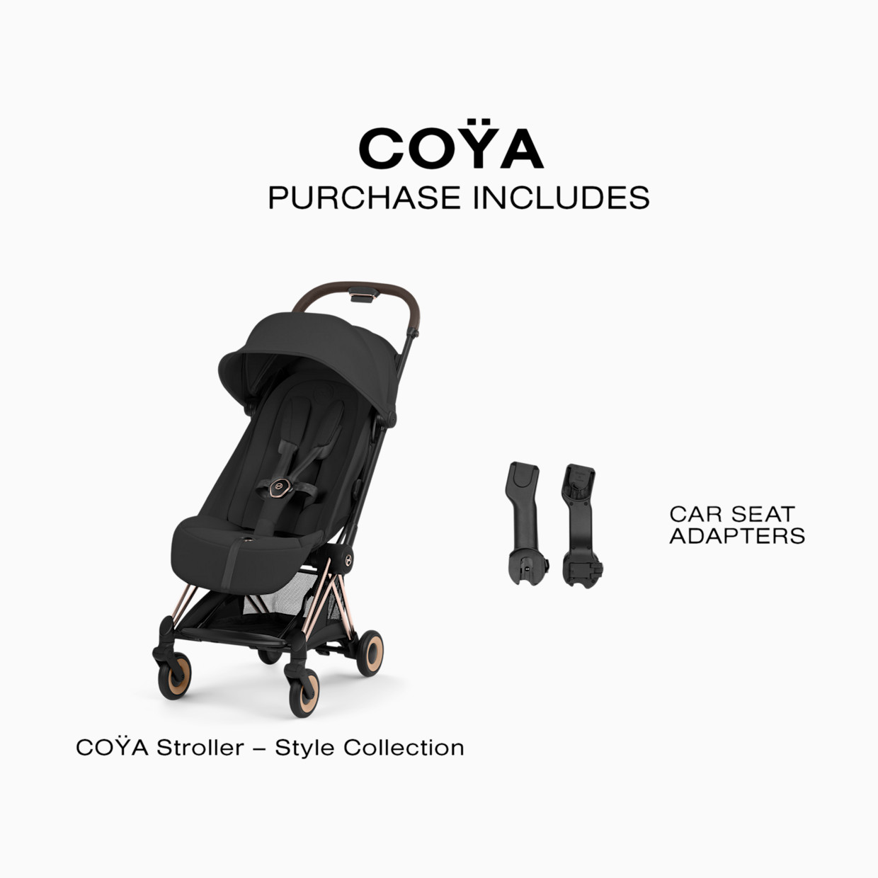 Cybex Coya Stroller - Style Collection - Rose Gold Frame/Sepia Black Lux Seat.