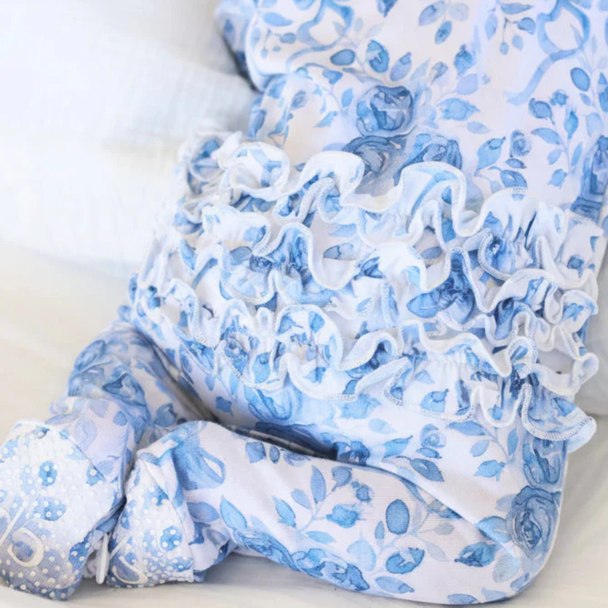 Caden Lane Ruffle Zipper Footie - Betsy's Blooms, 0-3 M.