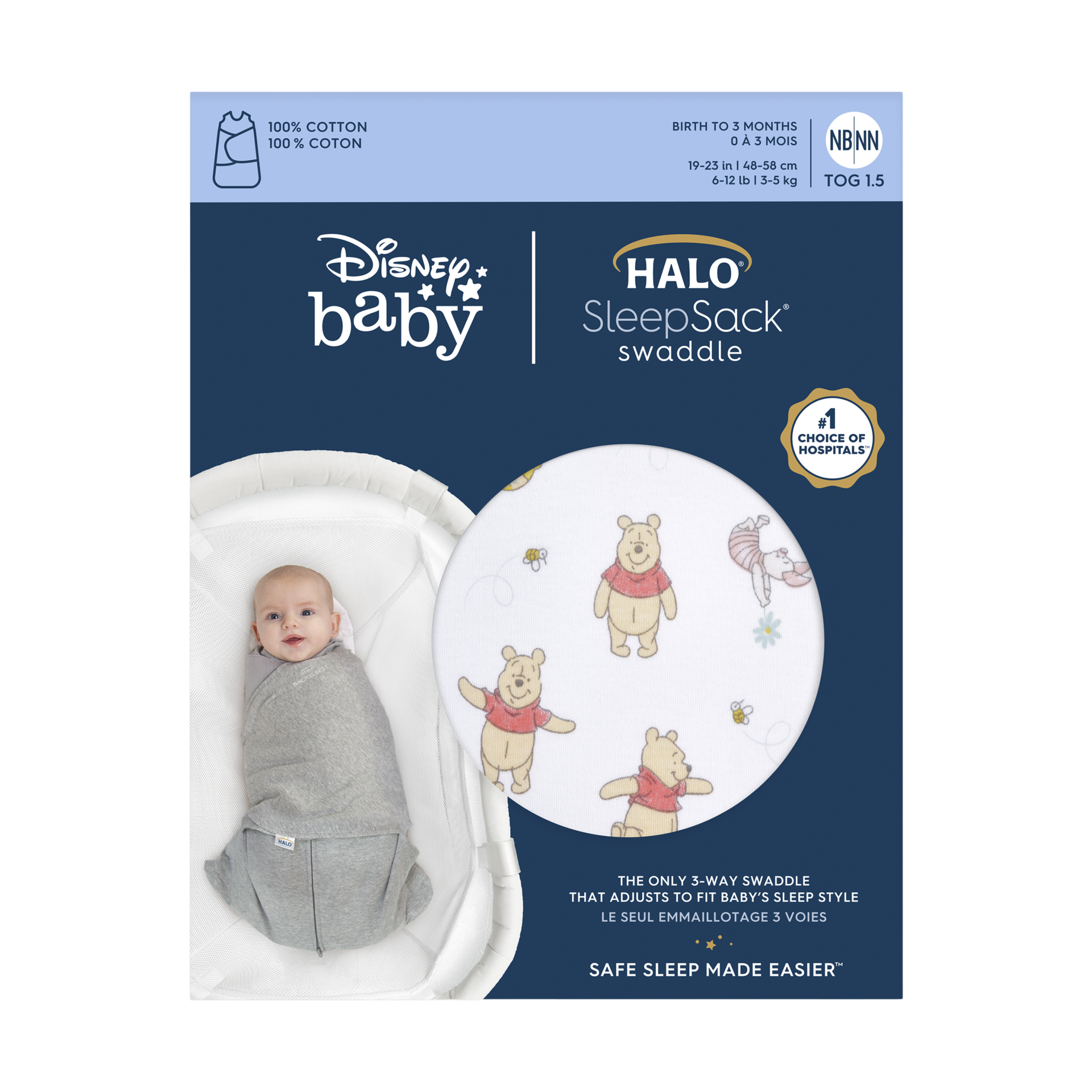 Halo Disney SleepSack Swaddle Cotton - Winnie Rainbows, Newborn.