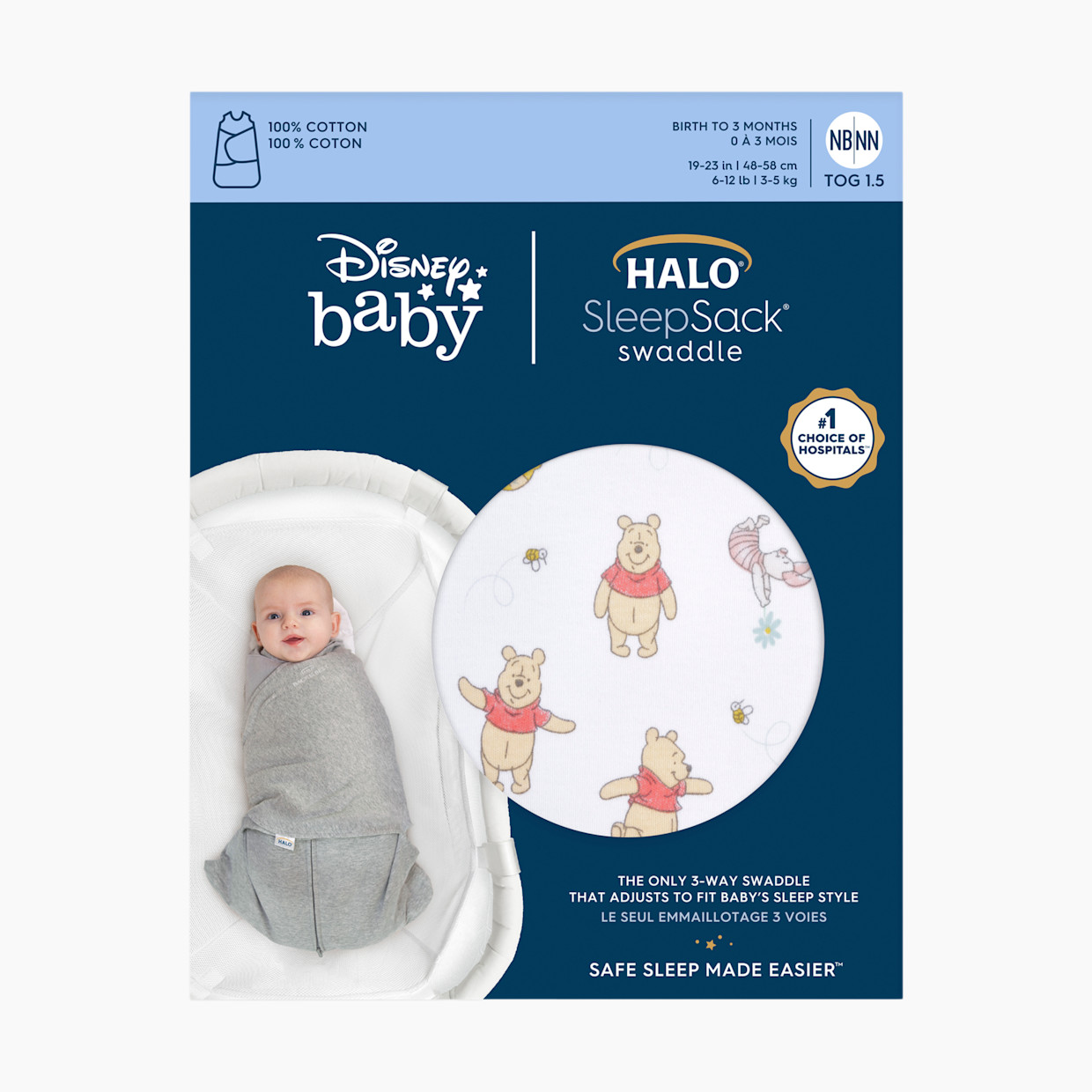 Halo Disney SleepSack Swaddle Cotton - Winnie Rainbows, Newborn.