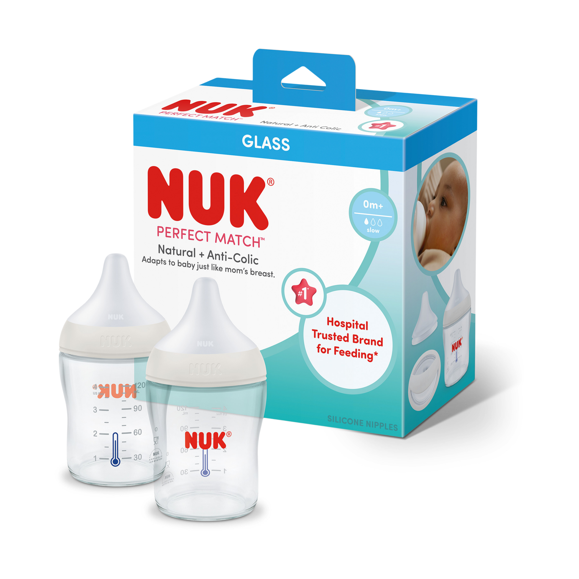 NUK Perfect Match Glass Bottle (2 Pack).