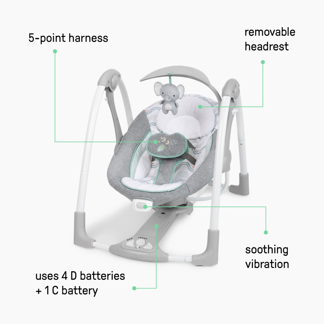Ingenuity ConvertMe 2-in-1 Compact Portable Swing and Infant Seat - Swell.