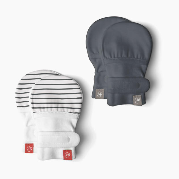 Goumi Kids Stay on Baby Mitts (2 Pack) - Stripe Gray/Midnight, 0-3 Months.