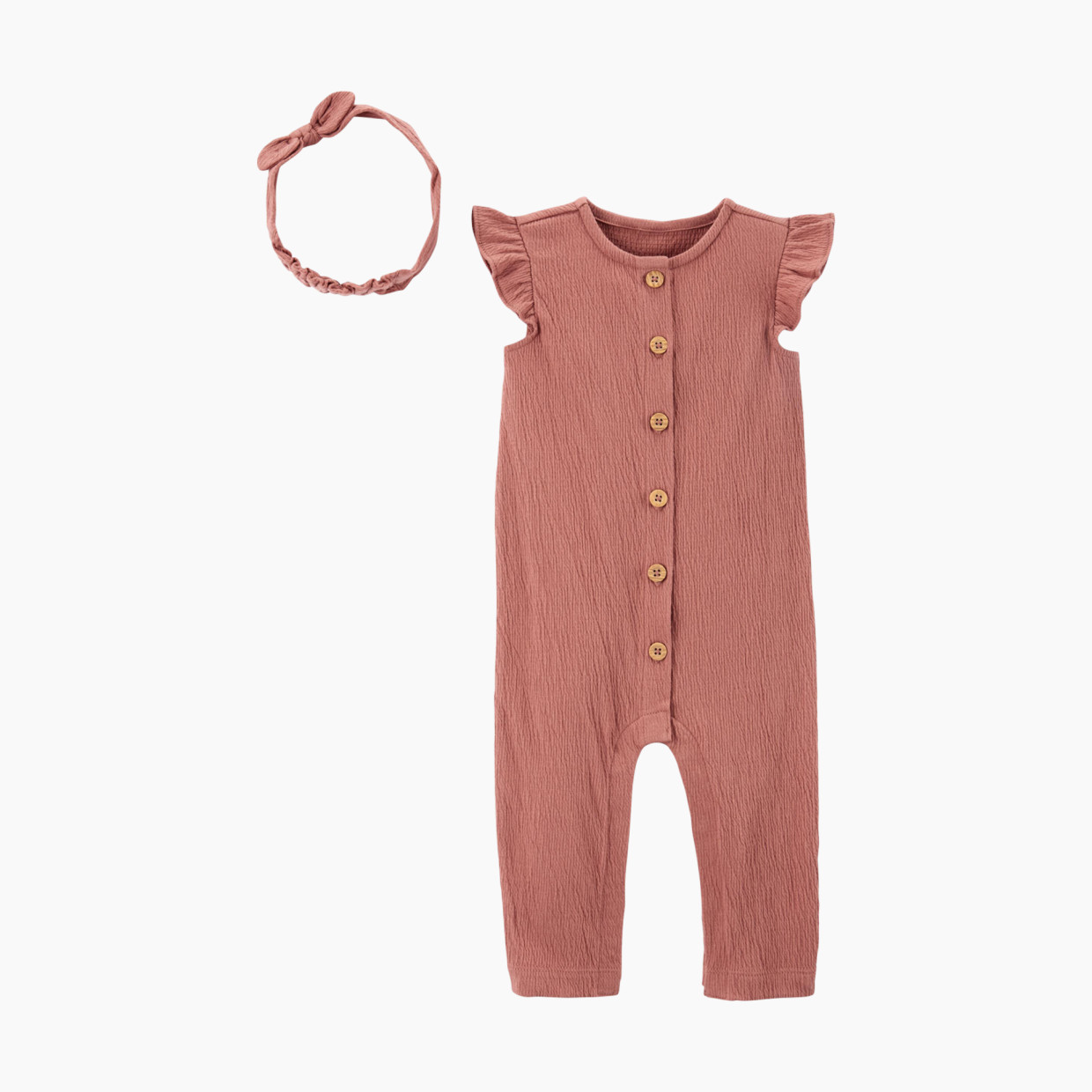 Carter's 2-Piece Crinkle Jersey Jumpsuit & Headwrap Set - Rosy Pink, Nb.
