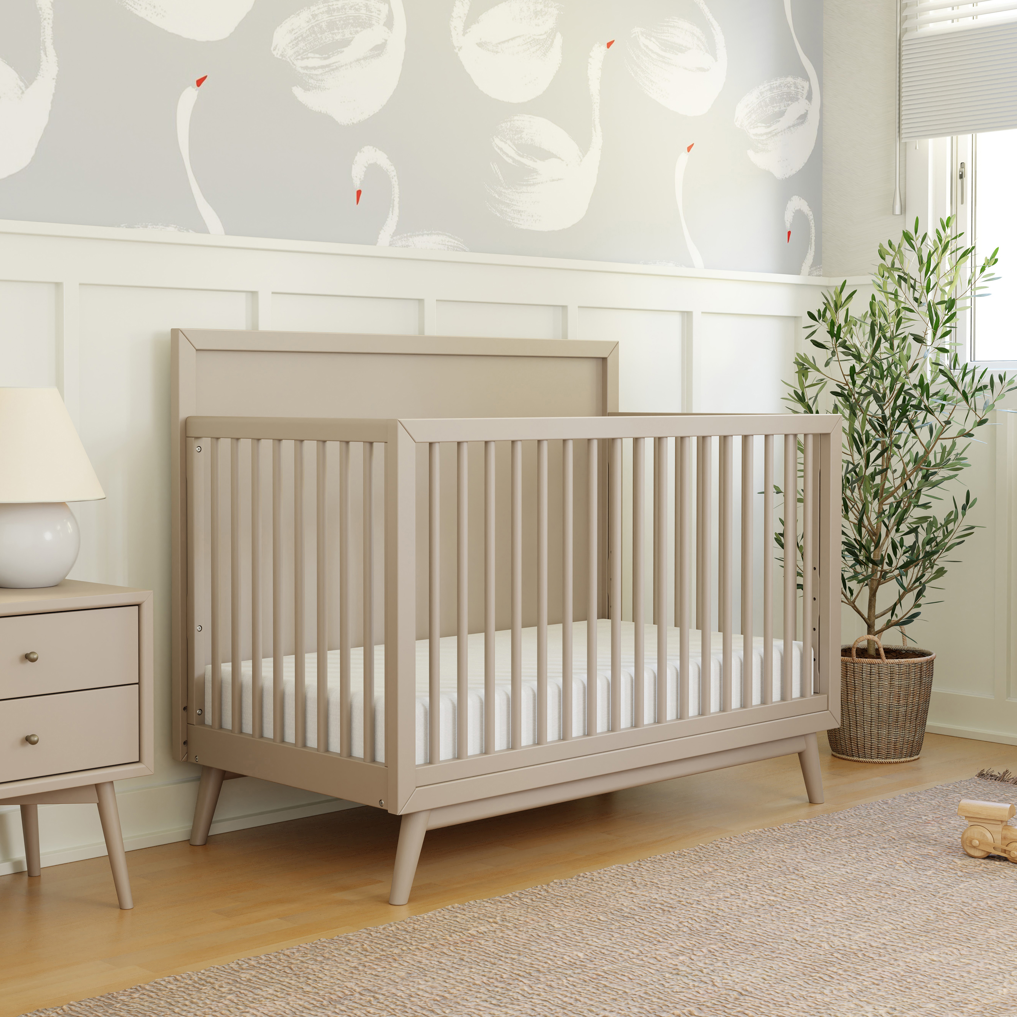 babyletto Palma 4-in-1 Convertible Crib with Toddler Bed Conversion Kit - Taupe.