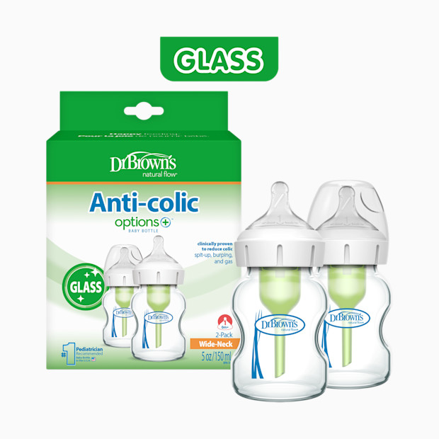 Dr. Brown's Anti-colic Options+ Wide-Neck Glass Baby Bottle.