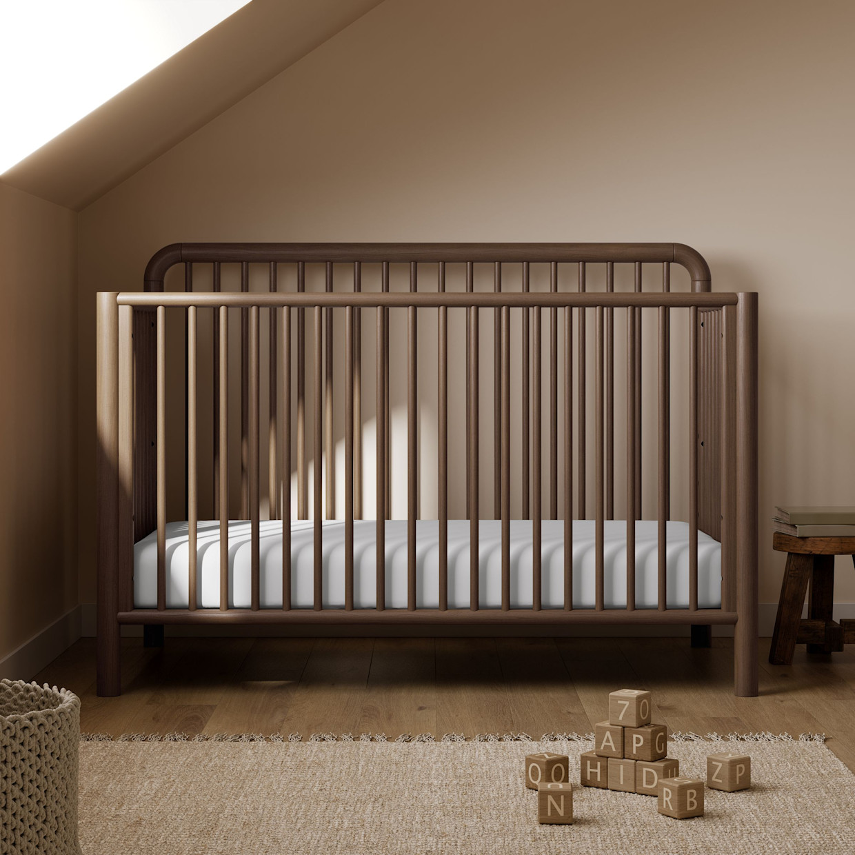 Storkcraft Porto 5-in-1 Convertible Crib with Toddler Guardrail - Hazelnut.