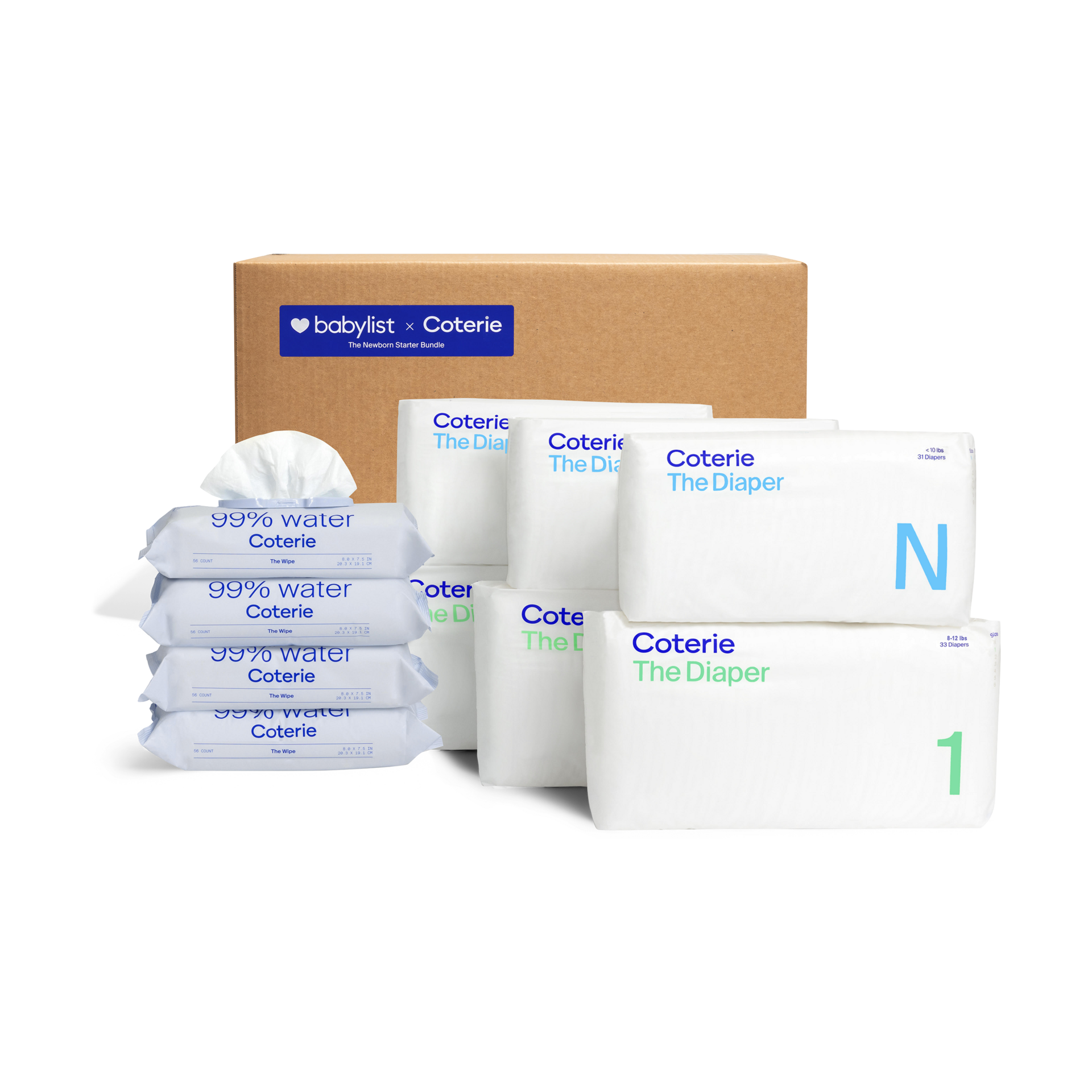 Coterie Newborn Diaper & Wipes Starter Bundle.