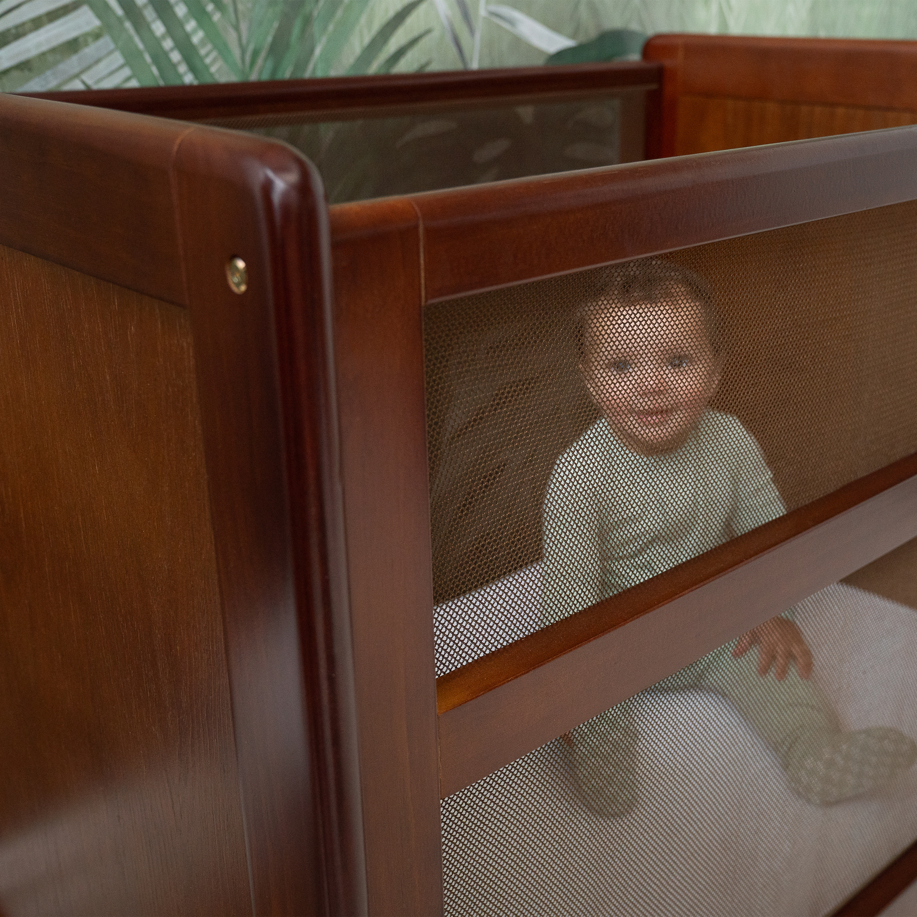 Halo 2-in-1 Breathable Mesh Convertible Mini Crib with Mattress - Walnut.