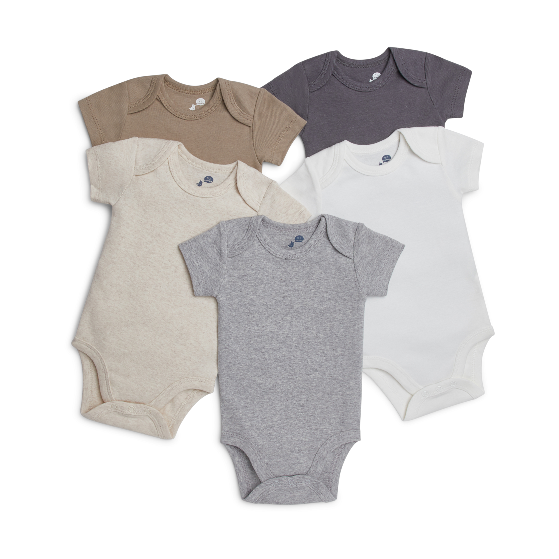 Small Story Short Sleeve Bodysuit Solid (5 Pack) - Neutral Range, 0-3 M.