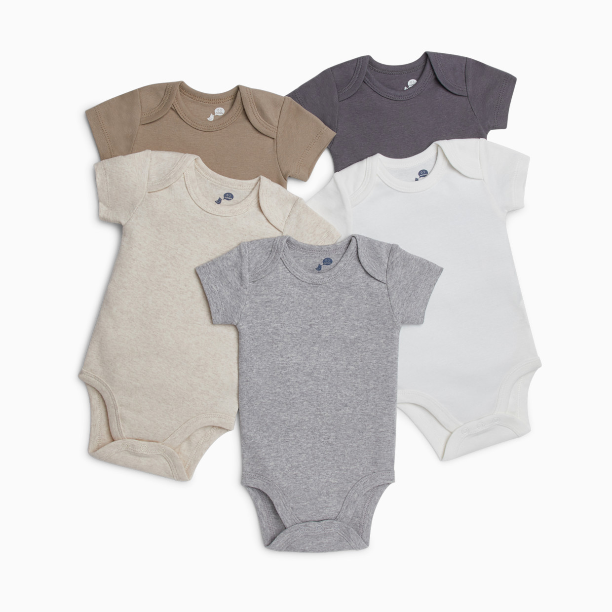 Small Story Short Sleeve Bodysuit Solid (5 Pack) - Neutral Range, 3-6 M.