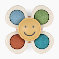 Itzy Ritzy Pop & Whirl – Fidget Spinner Travel & Bath Toy for Babies & Toddlers – Fidget w/Textured Silicone Poppers to Develop Fine Motor Skills – Sticks to Highchairs, Tables, Tubs More (Smile)