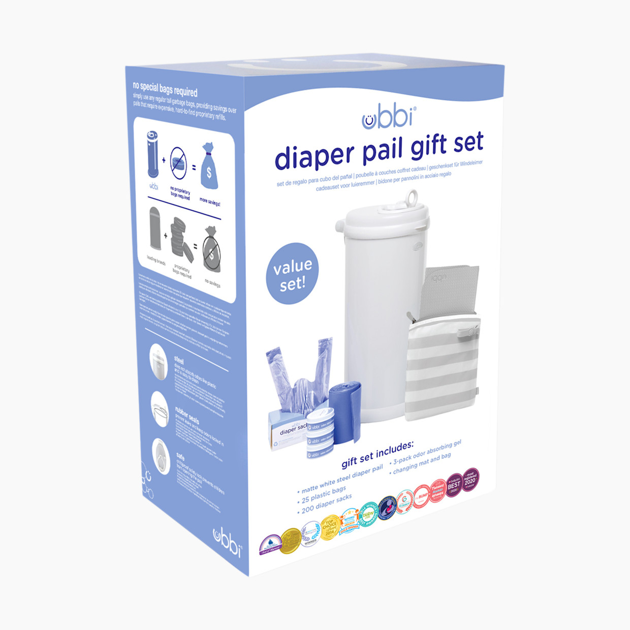 Ubbi Diaper Pail Value Gift Set - Matte White.