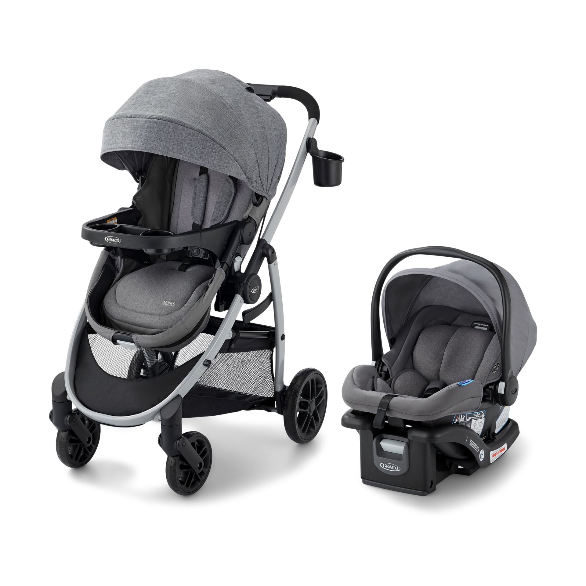 Graco Modes Pramette Travel System, 3-in1 Modular Carseat Stroller Combo, Infant Car Seat Carrier to Toddler Stroller, Includes the SnugRide 35 Car Seat, Ellington
