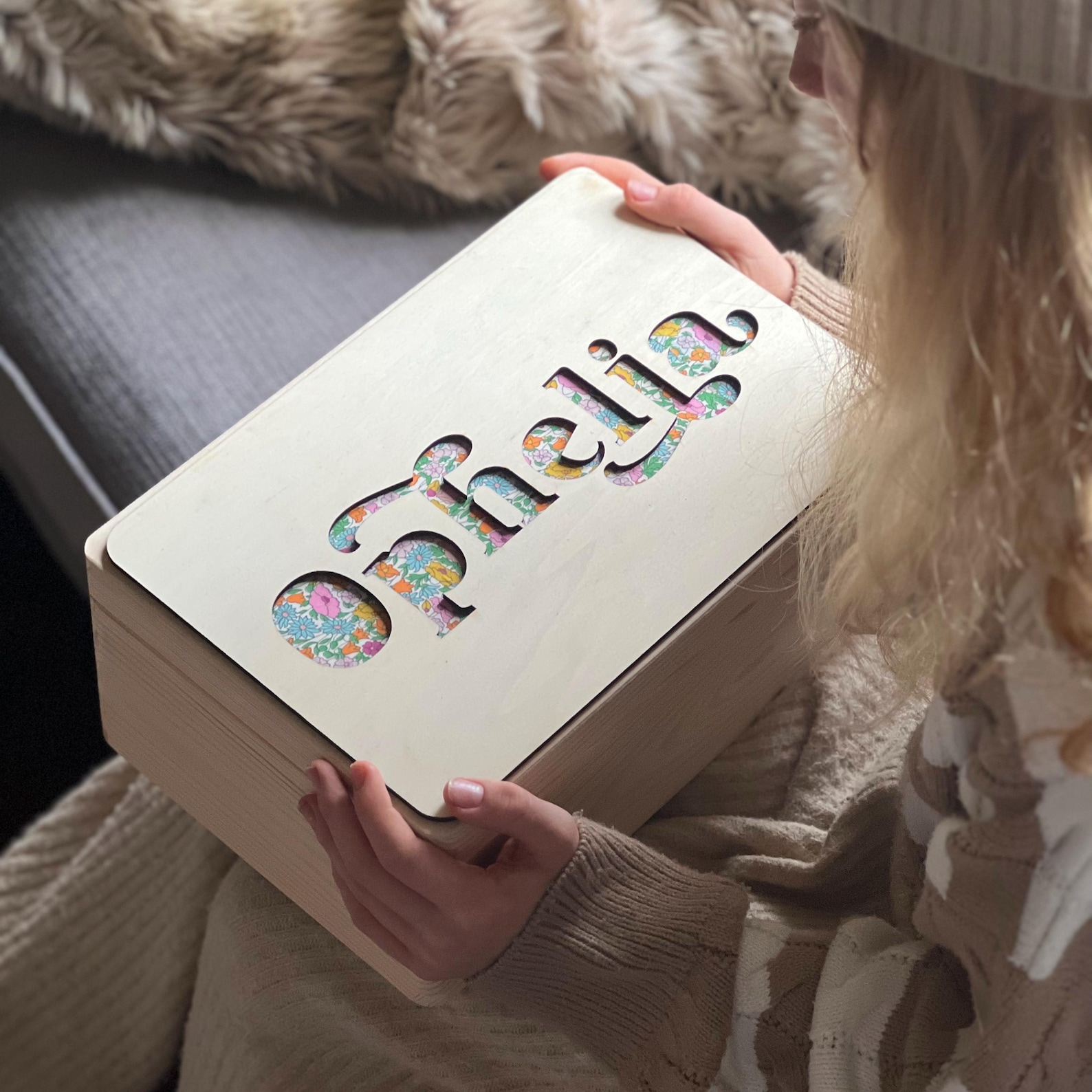 Wooden Name Fabric Keepsake Box.