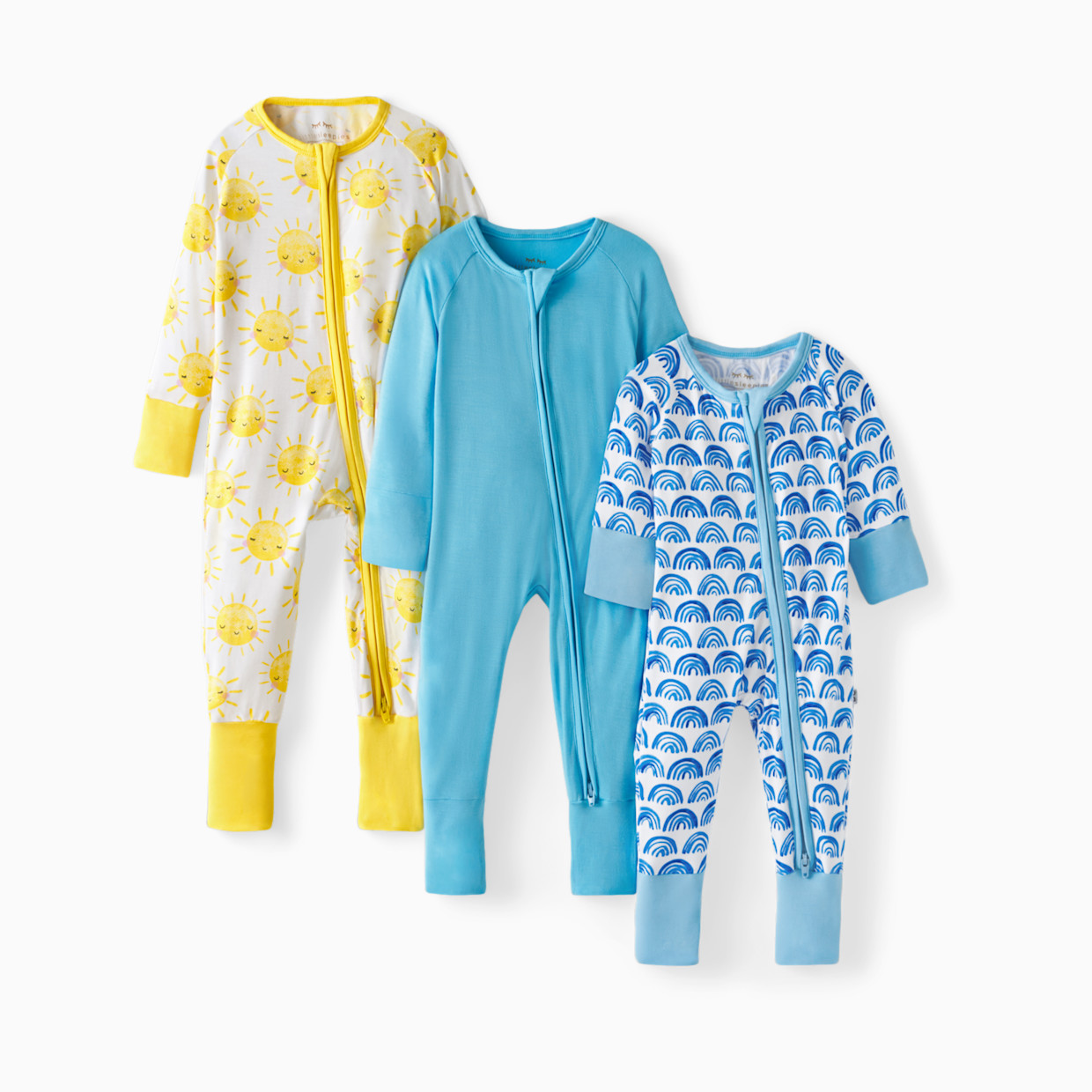 Little Sleepies Grow With Me Zippy Three Pack - Blue Rainbows, Newborn To 3-6 Months.