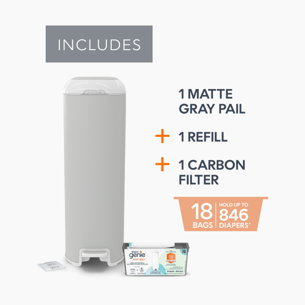 Diaper Genie Platinum Stainless Steel Diaper Pail with Easy Roll Refill Bags - Grey, Unscented.