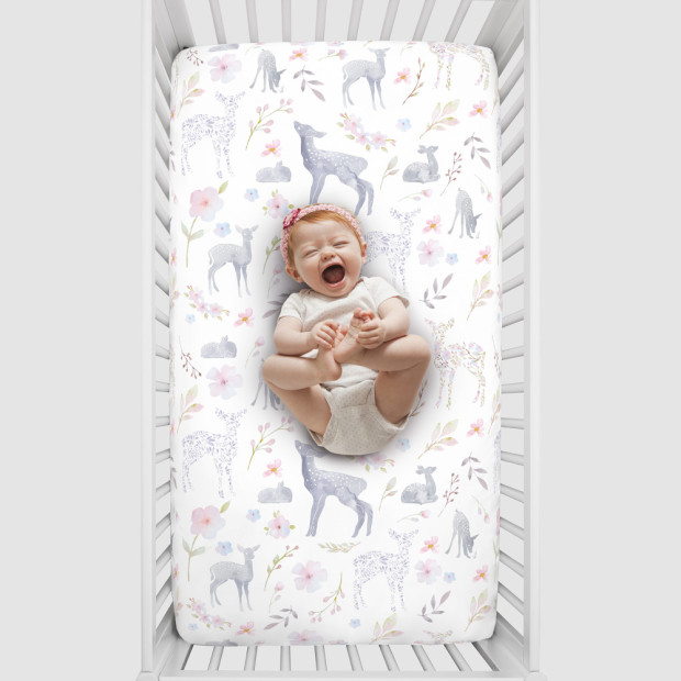 NoJo Baby Nursery Fitted Crib Sheet - Floral Deer.
