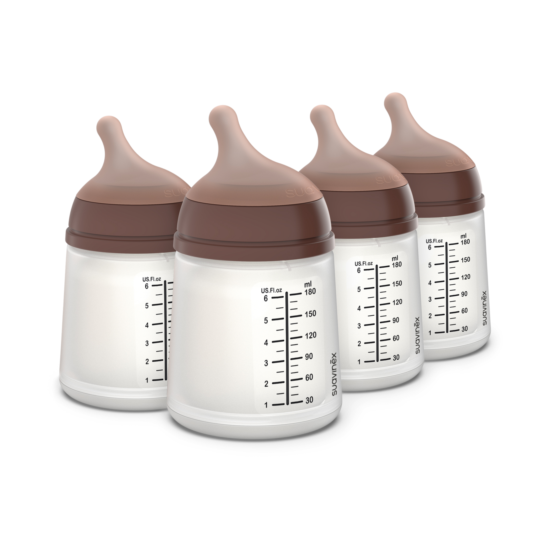 Suavinex Zero Zero Anti Colic Baby Bottle, No 1 Spanish Baby Bottle Brand, Minimizes Bottle Rejection & Nipple Confusion, Perfect for Breastfeeding Babies, 4 PK 6 oz, Deep Tone, Adaptable Flow