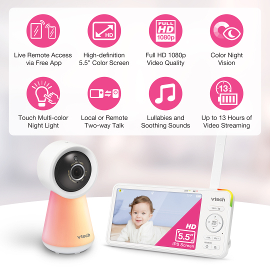VTech RM6756HD 5.5" HD Smart Wi-Fi Video Baby Monitor.