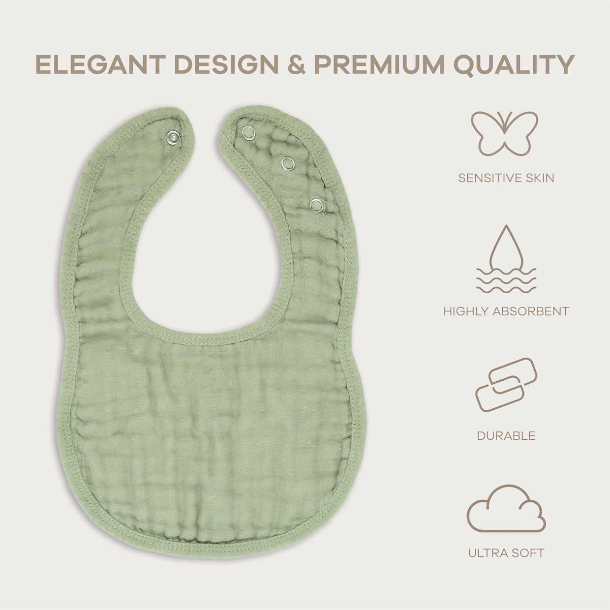 Comfy Cubs Muslin Bibs with Adjustable Snaps (4 Pack) - Sage, 4.