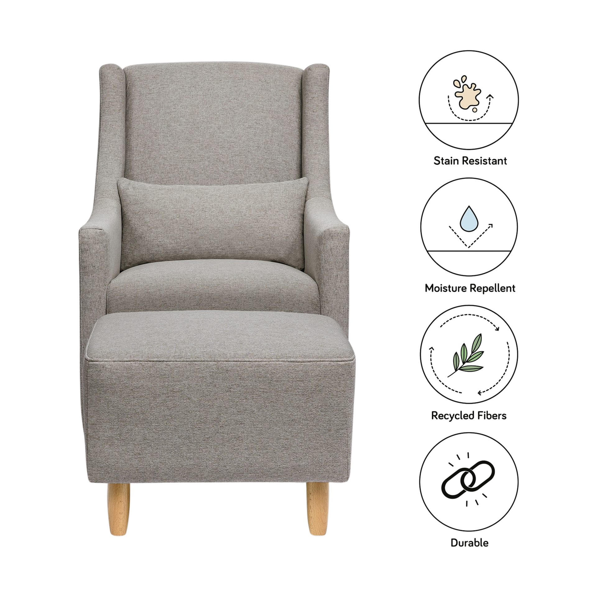 babyletto Toco Swivel Glider and Stationary Ottoman - Performance Grey Eco Weave.