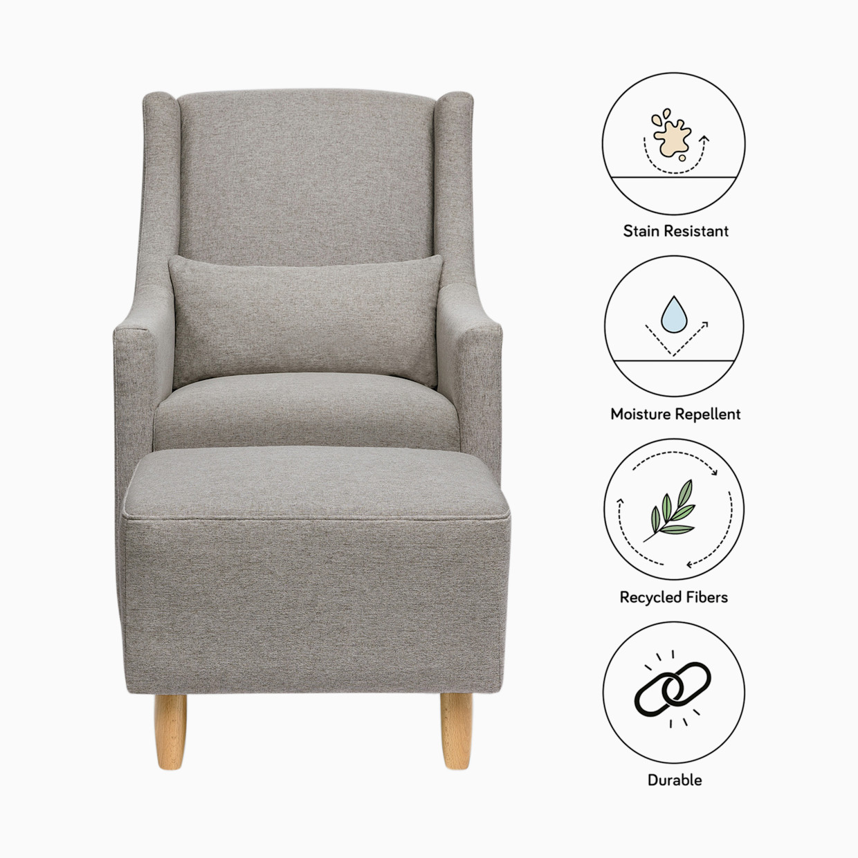 babyletto Toco Swivel Glider and Stationary Ottoman - Performance Grey Eco Weave.