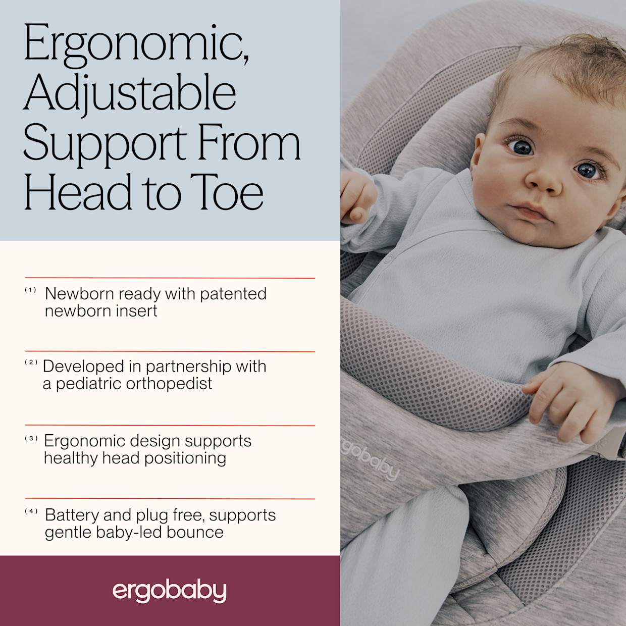 Ergobaby Evolve Bouncer - Cream Mesh.